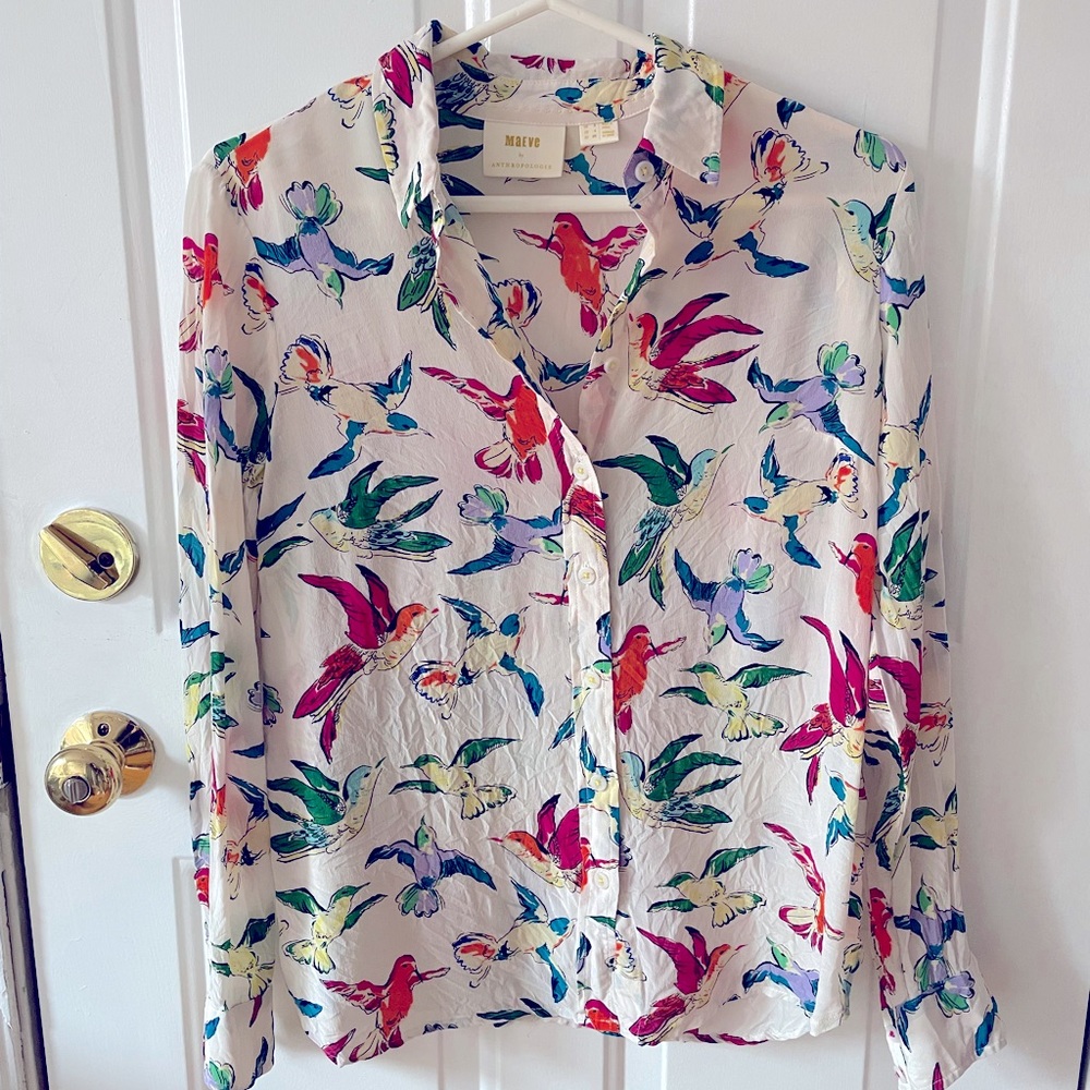 Maeve for Anthropologie print silk button down